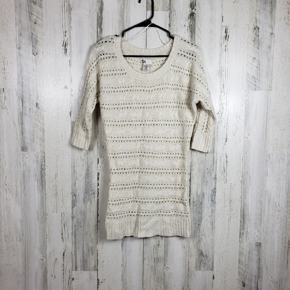 SO knit, cream gold sparkle sweater size Medium